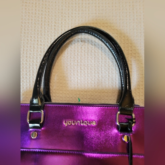 Shiny Purple Handbag with Black Handles - Picture 6 of 16